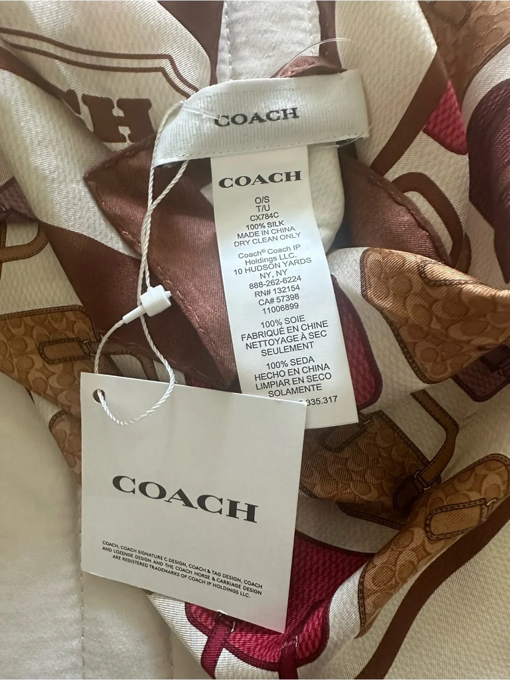 Coach Cream Scarf with Brown and Red Accents